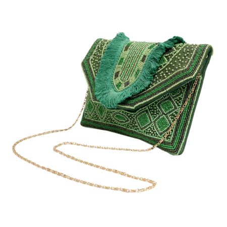 Green Crossbody Beaded Cotton Handbags For Women
